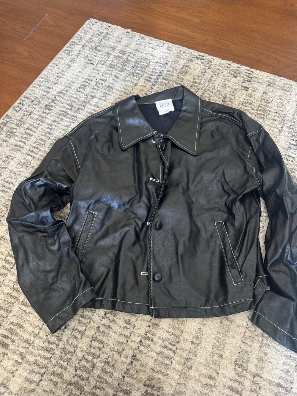 LE LIS Leather Button-Front Jacket - Black